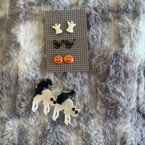 Halloween Earrings Set Pumpkins, Ghosts, Black Cats and Spooky Cat Dangling Set